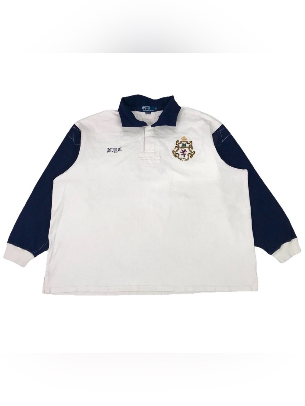 Polo Ralph Lauren New York Shirt 4XL Big Blue Rugby NYC Elbow Patch Vintage PRL